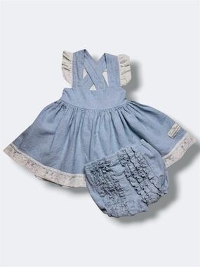 SweetHoney Set Girls 3T Chambray Lace Tunic Bloomers Flutter Sleeve Boutique